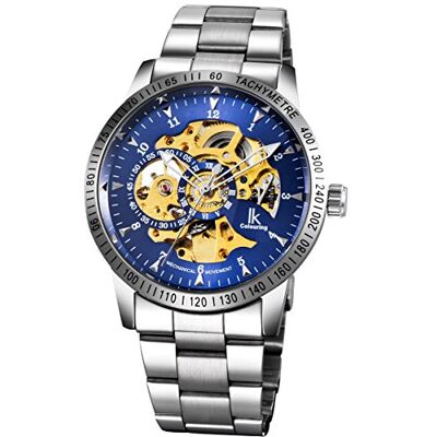 Alienwork IK Montre Automatique Homme Femme Argent Bracelet en Métal Acier Bleu Squelette - Publicité Alienwork IK Montre Automatique Homme Femme Argent Bracelet en Métal Acier Bleu Squelette - Publicité