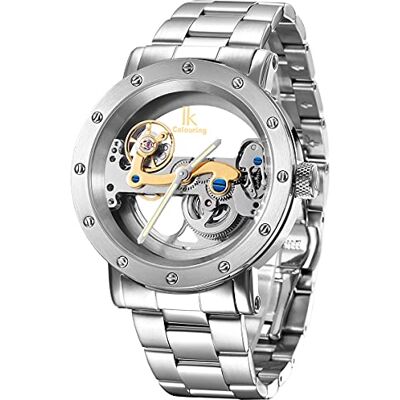 Alienwork IK Montre Automatique Homme Femme Argent Bracelet en Métal Acier Squelette Fond de Verre - Publicité Alienwork IK Montre Automatique Homme Femme Argent Bracelet en Métal Acier Squelette Fond de Verre - Publicité