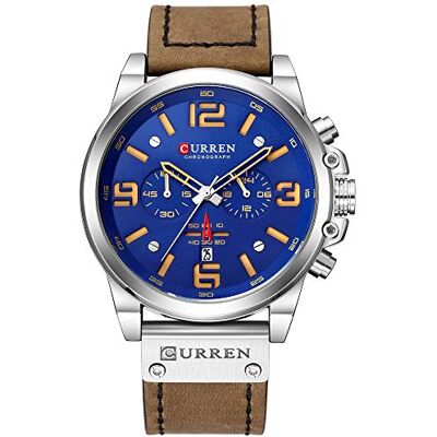 CURREN Reloj Hombre Montre chronographe de sport pour homme avec date, Bleu argenté, Sangle - Publicité CURREN Reloj Hombre Montre chronographe de sport pour homme avec date, Bleu argenté, Sangle - Publicité