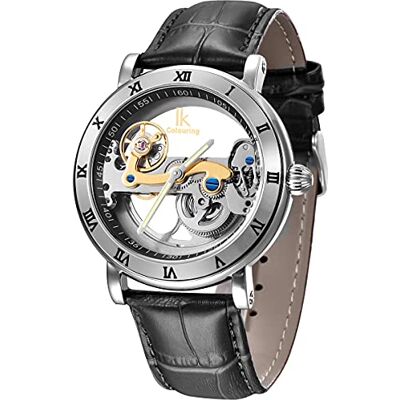 Alienwork IK Montre Automatique Homme Femme Argent Bracelet en Cuir Noir Squelette Fond de Verre - Publicité Alienwork IK Montre Automatique Homme Femme Argent Bracelet en Cuir Noir Squelette Fond de Verre - Publicité