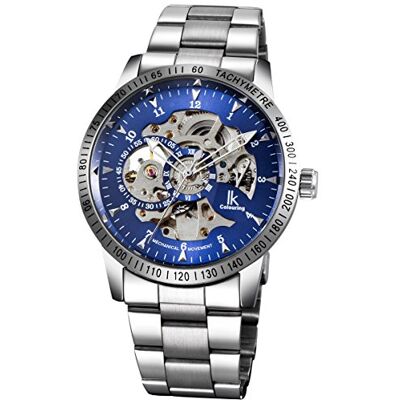 Alienwork IK Montre Automatique Homme Femme Argent Bracelet en Métal Acier Bleu Squelette - Publicité Alienwork IK Montre Automatique Homme Femme Argent Bracelet en Métal Acier Bleu Squelette - Publicité