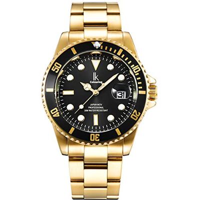 Alienwork Montre Hommes Femmes Or Doree Bracelet en Métal Acier Calendrier Date Noir élégant - Publicité Alienwork Montre Hommes Femmes Or Doree Bracelet en Métal Acier Calendrier Date Noir élégant - Publicité