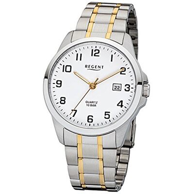 Regent URF1014 Montre-bracelet élégante pour homme Analogique Bracelet en acier inoxydable argenté et doré Cadran blanc - Publicité Regent URF1014 Montre-bracelet élégante pour homme Analogique Bracelet en acier inoxydable argenté et doré Cadran blanc - Publicité