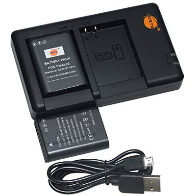 DSTE Lot de 2 batteries EN-EL23 et chargeur micro USB double compatible avec appareil photo numérique Nikon Coolpix P600 S810c P900S - Publicité DSTE Lot de 2 batteries EN-EL23 et chargeur micro USB double compatible avec appareil photo numérique Nikon Coolpix P600 S810c P900S - Publicité