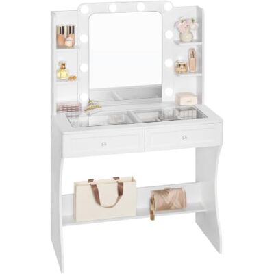 WOLTU Coiffeuse avec Miroir LED, Plateau en Verre, Blanche compacte pour petites chambres, 3 teintes réglables, séparateur 9 cases, sangle antibasculement, 80x40x135cm - Publicité WOLTU Coiffeuse avec Miroir LED, Plateau en Verre, Blanche compacte pour petites chambres, 3 teintes réglables, séparateur 9 cases, sangle antibasculement, 80x40x135cm - Publicité