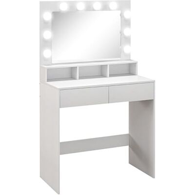 HOMCOM Coiffeuse avec Miroir Hollywood, Table de Maquillage avec tiroirs, 3 Modes d'éclairage, 10 Ampoules, Coiffeuse Moderne pour Chambre à Coucher, Salon, 80 x 40 x 135 cm, Blanc - Publicité HOMCOM Coiffeuse avec Miroir Hollywood, Table de Maquillage avec tiroirs, 3 Modes d'éclairage, 10 Ampoules, Coiffeuse Moderne pour Chambre à Coucher, Salon, 80 x 40 x 135 cm, Blanc - Publicité