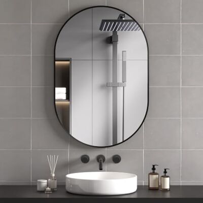 HOMCOM Miroir Mural Ovale, Miroir Salle de Bain, 60 x 90 cm, Noir Cadre Arrondi En Alliage D'aluminium, Montage Vertical ou Horizontal, Décoration Murale, Salon, Chambre - Publicité HOMCOM Miroir Mural Ovale, Miroir Salle de Bain, 60 x 90 cm, Noir Cadre Arrondi En Alliage D'aluminium, Montage Vertical ou Horizontal, Décoration Murale, Salon, Chambre - Publicité