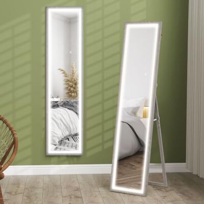 HOMCOM Grand Miroir Pleine Longueur 40x160cm Éclairage LED 3 Couleurs Gris Support, Miroir Mural ou sur Pied Rectangulaire, pour Chambre à Coucher, Salon, Dressing - Publicité HOMCOM Grand Miroir Pleine Longueur 40x160cm Éclairage LED 3 Couleurs Gris Support, Miroir Mural ou sur Pied Rectangulaire, pour Chambre à Coucher, Salon, Dressing - Publicité