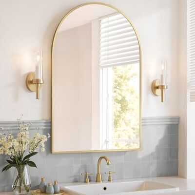 SONGMICS Miroir Salle de Bain, Miroir Mural Arqué, Cadre en Aluminium, 91 x 61 cm, avec Film de Sécurité, Montage Facile, pour Salon, Chambre, Salle de Bain, Doré Clair LWM011AB01 - Publicité SONGMICS Miroir Salle de Bain, Miroir Mural Arqué, Cadre en Aluminium, 91 x 61 cm, avec Film de Sécurité, Montage Facile, pour Salon, Chambre, Salle de Bain, Doré Clair LWM011AB01 - Publicité