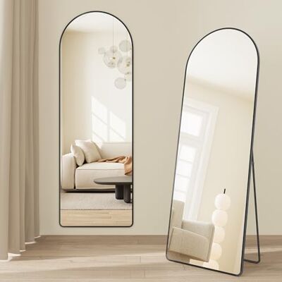 SONGMICS Miroir Intégral Arqué sur Pied, 160 x 50 cm, Verre Trempé Cadre en Alliage d'Aluminium, à Poser au Sol, Coins Arrondis, Noir Mat, Collection AILEAS LFM051BD01 - Publicité SONGMICS Miroir Intégral Arqué sur Pied, 160 x 50 cm, Verre Trempé Cadre en Alliage d'Aluminium, à Poser au Sol, Coins Arrondis, Noir Mat, Collection AILEAS LFM051BD01 - Publicité