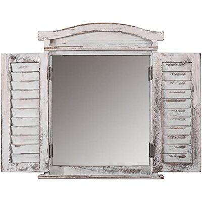 Décoshop26 Miroir Mural Forme fenêtre avec Volets 53x42x5cm en Bois Blanc Vieilli 04_0005485 - Publicité Décoshop26 Miroir Mural Forme fenêtre avec Volets 53x42x5cm en Bois Blanc Vieilli 04_0005485 - Publicité