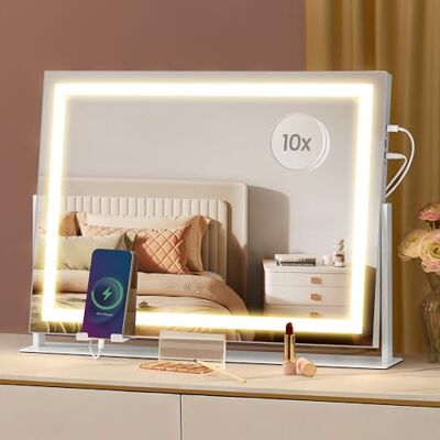 SONGMICS Miroir Maquillage Lumineux, 3 Couleurs, Grossissant 10x Miroir Eclairant, 62,5 x 10 x 45,8 cm, Ports USB, Angle Ajustable, Decoration Chambre, Blanc Mat, LWM002W02 - Publicité SONGMICS Miroir Maquillage Lumineux, 3 Couleurs, Grossissant 10x Miroir Eclairant, 62,5 x 10 x 45,8 cm, Ports USB, Angle Ajustable, Decoration Chambre, Blanc Mat, LWM002W02 - Publicité