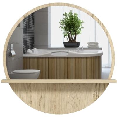 kleankin Miroir Rond Mural de Salle de Bain-Ø 45 x 10 cm Effet Bois Naturel Miroir Étagère Salle de Bain, Étagère de Rangement - Publicité kleankin Miroir Rond Mural de Salle de Bain-Ø 45 x 10 cm Effet Bois Naturel Miroir Étagère Salle de Bain, Étagère de Rangement - Publicité