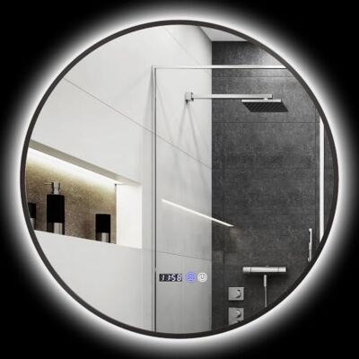 HOMCOM Miroir Salle de Bain avec éclairage Ø 70 cm Rond LED Mural Noir Rétro-Éclairé, Intensité Variable, Fonction Anti-Buée, Interrupteur Tactile, Affichage Heure Température - Publicité HOMCOM Miroir Salle de Bain avec éclairage Ø 70 cm Rond LED Mural Noir Rétro-Éclairé, Intensité Variable, Fonction Anti-Buée, Interrupteur Tactile, Affichage Heure Température - Publicité
