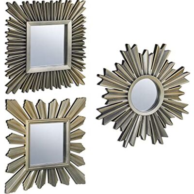 Relaxdays Lot de 3 miroirs, Motif Soleil décoratif, Trois Designs, Salon, entrée, décoration, Cadre en Plastique, doré - Publicité Relaxdays Lot de 3 miroirs, Motif Soleil décoratif, Trois Designs, Salon, entrée, décoration, Cadre en Plastique, doré - Publicité