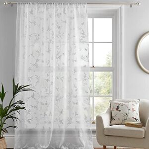 Dreams & Drapes Darnley Voile Blanc Fleuri et Oiseaux - Panneau de rideau - Publicité Dreams & Drapes Darnley Voile Blanc Fleuri et Oiseaux - Panneau de rideau - Publicité