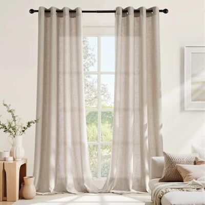 NICETOWN Rideau Voilage Lin Rideaux en Lin Draperies Filtre de Lumière Décoration de Fenetre Maison Chambre Salon Porte avec Oeillets, L140xH220cm, Lot de 2, Beige - Publicité NICETOWN Rideau Voilage Lin Rideaux en Lin Draperies Filtre de Lumière Décoration de Fenetre Maison Chambre Salon Porte avec Oeillets, L140xH220cm, Lot de 2, Beige - Publicité