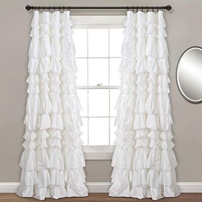 Lush Decor Kemmy Rideau de fenêtre texturé à Volants de Style Shabby-Chic pour Salon, Salle à Manger, Chambre à Coucher (Simple), 213,4 x 132,1 cm, Blanc - Publicité Lush Decor Kemmy Rideau de fenêtre texturé à Volants de Style Shabby-Chic pour Salon, Salle à Manger, Chambre à Coucher (Simple), 213,4 x 132,1 cm, Blanc - Publicité