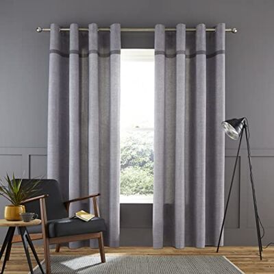Catherine Lansfield Melville Lot de 2 Rideaux à œillets Non doublés en Coton Texture tissée Gris 228 x 228 cm - Publicité Catherine Lansfield Melville Lot de 2 Rideaux à œillets Non doublés en Coton Texture tissée Gris 228 x 228 cm - Publicité