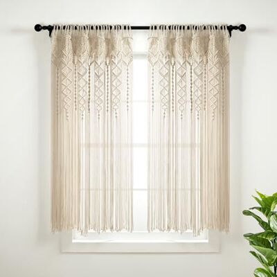 Lush Decor Rideau de fenêtre en Coton texturé macramé bohème, séparateur de pièce, Porte, décoration Murale, 160 cm (L) x 101,6 cm (l), Neutre - Publicité Lush Decor Rideau de fenêtre en Coton texturé macramé bohème, séparateur de pièce, Porte, décoration Murale, 160 cm (L) x 101,6 cm (l), Neutre - Publicité