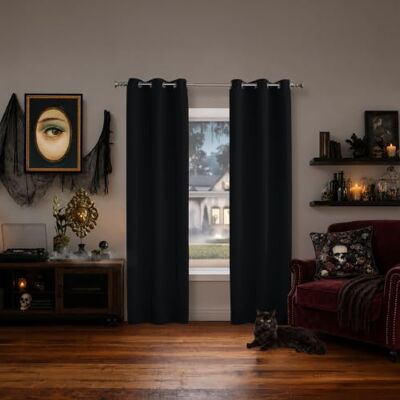 Sun Easton Panneau de Rideau occultant à œillets écoénergétique, Polyester, Noir, 101,6 x 241,3 cm - Publicité Sun Easton Panneau de Rideau occultant à œillets écoénergétique, Polyester, Noir, 101,6 x 241,3 cm - Publicité