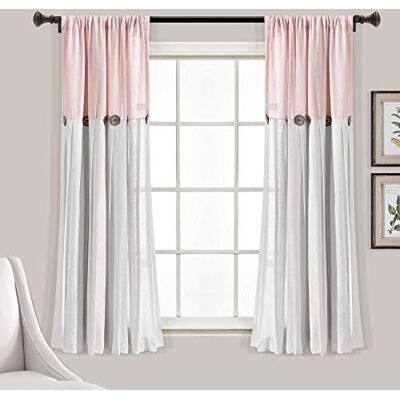 Lush Decor Rideau de fenêtre à Boutons en Lin Panneau Simple, Blush et Blanc, 160 cm de Long x 101,6 cm - Publicité Lush Decor Rideau de fenêtre à Boutons en Lin Panneau Simple, Blush et Blanc, 160 cm de Long x 101,6 cm - Publicité
