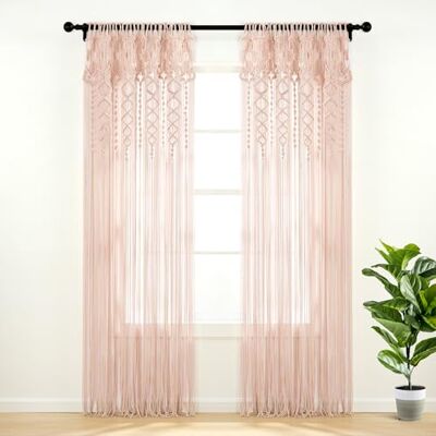 Lush Decor Panneau de Rideau de fenêtre en Coton texturé macramé bohème, Panneau Simple, 101,6 cm de Large x 213,4 cm de Long, Rose poudré – Rideau de Porte – Séparateur de pièce, Mariage ou - Publicité Lush Decor Panneau de Rideau de fenêtre en Coton texturé macramé bohème, Panneau Simple, 101,6 cm de Large x 213,4 cm de Long, Rose poudré – Rideau de Porte – Séparateur de pièce, Mariage ou - Publicité