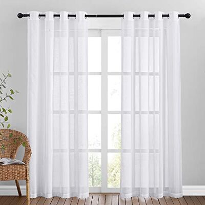 NICETOWN Voilages pour salon – Rideaux semi-transparents à œillets en faux lin Pour porte coulissante en verre de patio (blanc, 1 paire, panneau de 213,4 cm de long x 139,7 cm de large) - Publicité NICETOWN Voilages pour salon – Rideaux semi-transparents à œillets en faux lin Pour porte coulissante en verre de patio (blanc, 1 paire, panneau de 213,4 cm de long x 139,7 cm de large) - Publicité