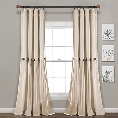 Lush Decor Panneau de Rideau de fenêtre à Boutons en Lin pour lit Simple, 101,6 x 274,3 cm (l x L), Lin foncé – Rideaux de Campagne – Décor Rustique – Rideaux de Style Rustique Moderne pour Salon, - Publicité Lush Decor Panneau de Rideau de fenêtre à Boutons en Lin pour lit Simple, 101,6 x 274,3 cm (l x L), Lin foncé – Rideaux de Campagne – Décor Rustique – Rideaux de Style Rustique Moderne pour Salon, - Publicité