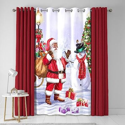 Fusion Rideau décoratif à œillets Père Noël et scène enneigée Rouge et blanc (SAWMI548461TU) - Publicité Fusion Rideau décoratif à œillets Père Noël et scène enneigée Rouge et blanc (SAWMI548461TU) - Publicité