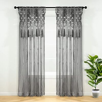 Lush Decor Rideau de fenêtre bohème en Coton macramé avec Pompons Séparateur de pièce Toile de Fond de Mariage Décoration Murale 213,4 cm (L) x 127 cm (l) Gris - Publicité Lush Decor Rideau de fenêtre bohème en Coton macramé avec Pompons Séparateur de pièce Toile de Fond de Mariage Décoration Murale 213,4 cm (L) x 127 cm (l) Gris - Publicité