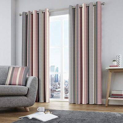 Fusion Whitworth Stripe Paire de Rideaux à œillets 100 % Coton Rose Curtains: 66 Width x 72 Drop (168 x 183cm) - Publicité Fusion Whitworth Stripe Paire de Rideaux à œillets 100 % Coton Rose Curtains: 66 Width x 72 Drop (168 x 183cm) - Publicité