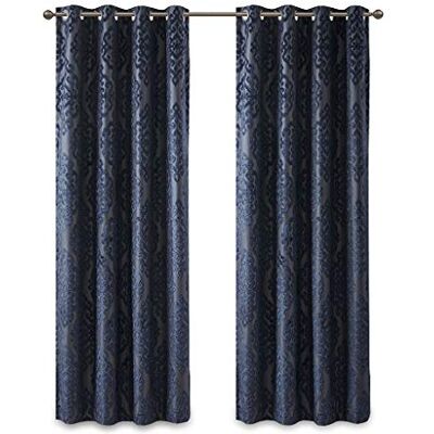 Sun Mirage Rideau Simple en Tricot Jacquard damassé avec œillets sur Le Dessus, 127 x 213,4 cm, Bleu Marine - Publicité Sun Mirage Rideau Simple en Tricot Jacquard damassé avec œillets sur Le Dessus, 127 x 213,4 cm, Bleu Marine - Publicité