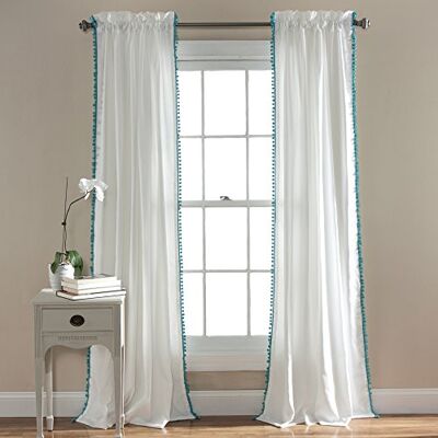 Lush Decor Rideau à Pompons Panneau de fenêtre texturé de Couleur Unie de Style Vintage Chic pour Salon, Salle à Manger, Chambre à Coucher (Simple), Turquoise, 127 cm de Large x 213,4 cm de Long - Publicité Lush Decor Rideau à Pompons Panneau de fenêtre texturé de Couleur Unie de Style Vintage Chic pour Salon, Salle à Manger, Chambre à Coucher (Simple), Turquoise, 127 cm de Large x 213,4 cm de Long - Publicité