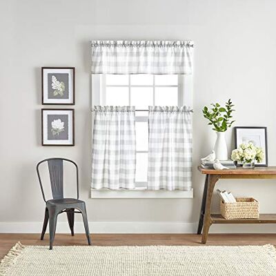Curtainworks Country Modern Lot de 3 Rideaux rustiques à Carreaux de Buffle pour Cuisine, cantonnière et café, 91,4 cm, Gris et Blanc - Publicité Curtainworks Country Modern Lot de 3 Rideaux rustiques à Carreaux de Buffle pour Cuisine, cantonnière et café, 91,4 cm, Gris et Blanc - Publicité
