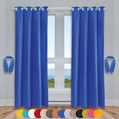 Bestlivings Lot de 2 rideaux décoratifs à œillets avec embrasses et crochets, 140 x 145 cm, Polyester, Bleu roi, 140 x 225 cm - Publicité Bestlivings Lot de 2 rideaux décoratifs à œillets avec embrasses et crochets, 140 x 145 cm, Polyester, Bleu roi, 140 x 225 cm - Publicité