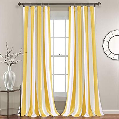 Lush Decor , Yellow Wilbur Bandes Room Darkening Window Curtain Panel Pair, 84" x 52", 84" L - Publicité Lush Decor , Yellow Wilbur Bandes Room Darkening Window Curtain Panel Pair, 84" x 52", 84" L - Publicité
