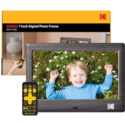 Kodak Cadre Photo numérique de 7 Pouces Écran IPS Lecteur Photo/Musique/vidéo/Calendrier/Alarme, Prise en Charge USB ou Carte SD, Rotation Automatique, avec télécommande - Publicité Kodak Cadre Photo numérique de 7 Pouces Écran IPS Lecteur Photo/Musique/vidéo/Calendrier/Alarme, Prise en Charge USB ou Carte SD, Rotation Automatique, avec télécommande - Publicité