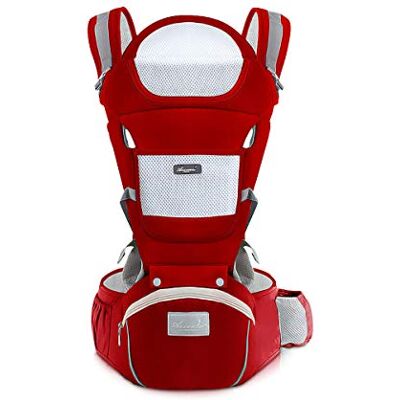 SONARIN Porte-bébé ergonomique avec Siège de Hanche/Pur coton, support de tête, multiposition: dorsal, ventral, réglable pour nouveau-né et enfant de 0 à 36 mois (jusqu'à 30 kg) Rouge - Publicité SONARIN Porte-bébé ergonomique avec Siège de Hanche/Pur coton, support de tête, multiposition: dorsal, ventral, réglable pour nouveau-né et enfant de 0 à 36 mois (jusqu'à 30 kg) Rouge - Publicité