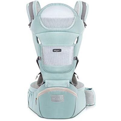SONARIN Porte-bébé ergonomique avec Siège de Hanche/Pur coton, support de tête, multiposition: dorsal, ventral, réglable pour nouveau-né et enfant de 0 à 36 mois (jusqu'à 30 kg) Vert - Publicité SONARIN Porte-bébé ergonomique avec Siège de Hanche/Pur coton, support de tête, multiposition: dorsal, ventral, réglable pour nouveau-né et enfant de 0 à 36 mois (jusqu'à 30 kg) Vert - Publicité