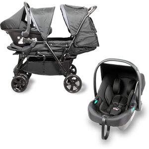 Bambisol Poussette Double 2-en-1 pour Jumeaux dès la Naissance   Cosy Siège Auto Gr0+ i-Size Inclus, Pliable avec Habillage Pluie et Grand Panier   Noir et Gris Chiné - Publicité