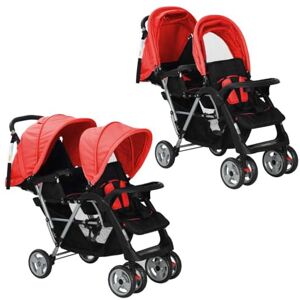 vidaXL Poussette à Deux Places Acier Rouge Noir Pliable Landau d'Enfant Bébé - Publicité vidaXL Poussette à Deux Places Acier Rouge Noir Pliable Landau d'Enfant Bébé - Publicité