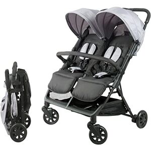 Bambisol Poussette Double Côte à Côte   Idéale pour Jumeaux dès Naissance avec Pliage Ultra-Compact   Coloris Noir et Gris - Publicité