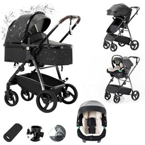 Zkiprm Cuir Poussette 3 en 1, Système de Voyage 3-en-1 Avec Siège Auto, Avec Habillage Pluie, Châssis Aluminium, Landau de ville pliable d'une seule main pour enfants 0-4 ans, Noir - Publicité Zkiprm Cuir Poussette 3 en 1, Système de Voyage 3-en-1 Avec Siège Auto, Avec Habillage Pluie, Châssis Aluminium, Landau de ville pliable d'une seule main pour enfants 0-4 ans, Noir - Publicité