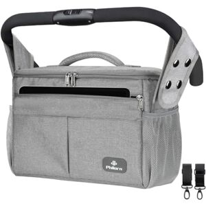 PHILORN Sac de Landau Grand Organisateur Poussette Bébé avec Isolé Porte Bouteilles Bretelles Sac de Console Parent Fixation Facile de 3 Façons de Transporter (Gris) - Publicité