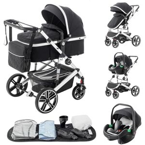 Zkiprm Poussette 3 en 1, Système de Voyage Avec Siège Auto, Landau et nacelle, Poignées Réglables en hauteur, Moustiquaire, Habillage pluie, Poussette Grande Capacité Avec Châssis en Aluminium, Noir - Publicité Zkiprm Poussette 3 en 1, Système de Voyage Avec Siège Auto, Landau et nacelle, Poignées Réglables en hauteur, Moustiquaire, Habillage pluie, Poussette Grande Capacité Avec Châssis en Aluminium, Noir - Publicité