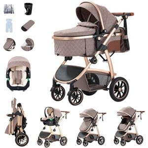 Zkiprm Poussette 3 en 1, Système de Voyage Avec Siège Auto, Landau et nacelle, Accoudoirs réglables, Habillage pluie, Moustiquaire, Châssis aluminium, Landau urbain pour enfants 0-4 ans, Khaki - Publicité Zkiprm Poussette 3 en 1, Système de Voyage Avec Siège Auto, Landau et nacelle, Accoudoirs réglables, Habillage pluie, Moustiquaire, Châssis aluminium, Landau urbain pour enfants 0-4 ans, Khaki - Publicité