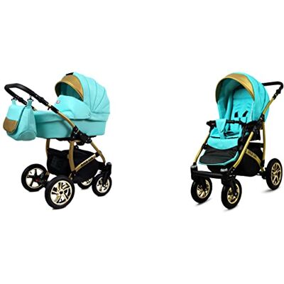 Babylux Gold Lux Poussette Bébé 2en1 Profonde et Poussette Avec Accessoires Réglable et Pliable Construction en Aluminium Léger 2 Options de Montage Imperméable Mint Gold Frame - Publicité Babylux Gold Lux Poussette Bébé 2en1 Profonde et Poussette Avec Accessoires Réglable et Pliable Construction en Aluminium Léger 2 Options de Montage Imperméable Mint Gold Frame - Publicité