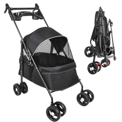 homewell Poussette 2 en 1 pour chien avec 2 porte-gobelets, caisse pour chien, sac de transport pliable, avec frein de stationnement, buggy pour animaux de compagnie, 50 x 70 x 99 cm (noir) - Publicité homewell Poussette 2 en 1 pour chien avec 2 porte-gobelets, caisse pour chien, sac de transport pliable, avec frein de stationnement, buggy pour animaux de compagnie, 50 x 70 x 99 cm (noir) - Publicité