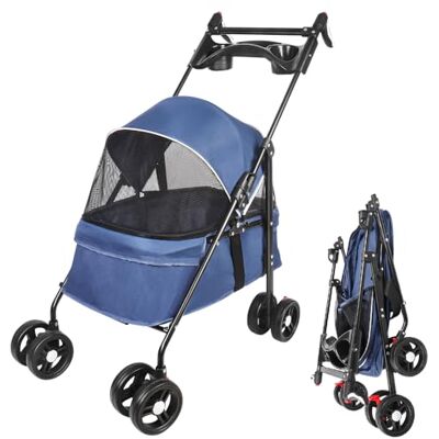 homewell Poussette 2 en 1 pour chien avec 2 porte-gobelets, caisse pour chien, sac de transport pliable, avec frein de stationnement, buggy pour animaux de compagnie, 50 x 70 x 99 cm (bleu) - Publicité homewell Poussette 2 en 1 pour chien avec 2 porte-gobelets, caisse pour chien, sac de transport pliable, avec frein de stationnement, buggy pour animaux de compagnie, 50 x 70 x 99 cm (bleu) - Publicité